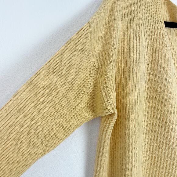 Oversized Large Silk Sweater Long Sleeve V-Neck Yellow - Picture 8 of 9